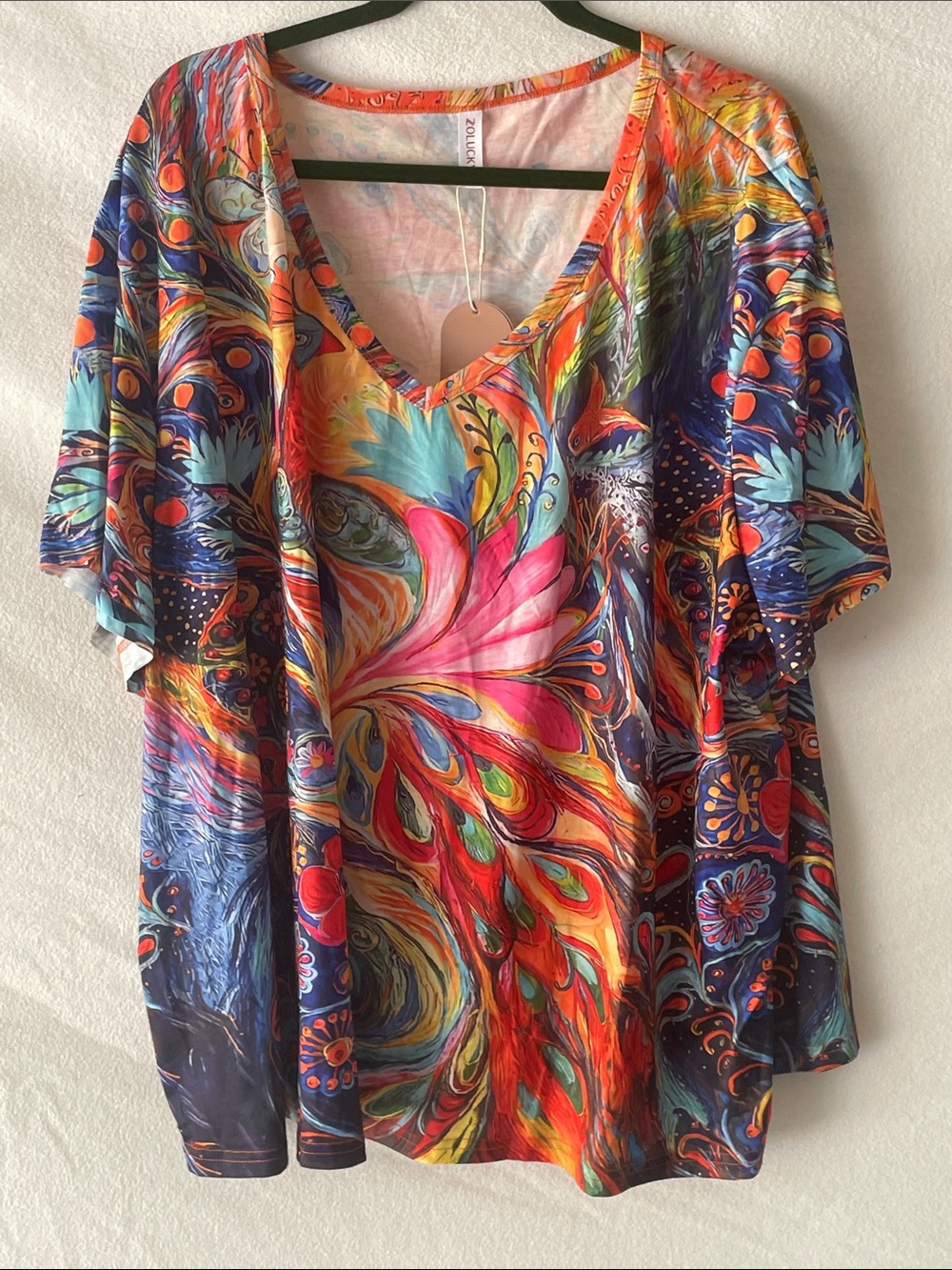 Lucky Brand Multicolor V-Neck Tunic Top with Floral Swirl Print